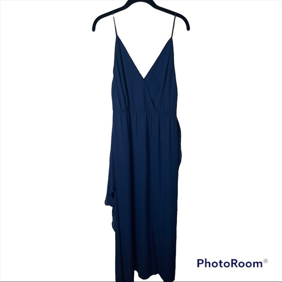 NWT WAYF Navy Blue Faux Wrap Wynona V Neck Maxi Gown Dress Size Large - Picture 5 of 8